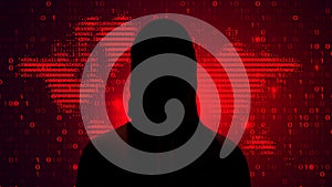 Computer hacker on abstract binary code background. Hacking concept