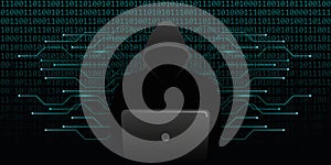 Computer hacker cybercrime with blue binary code web background