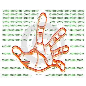 Computer Hacker Hand in Matrix Binary Code Web Background Vector Illustration