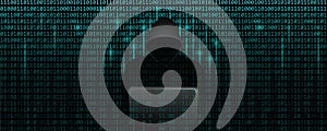 Computer hacker in matrix cybercrime concept with binary code web background