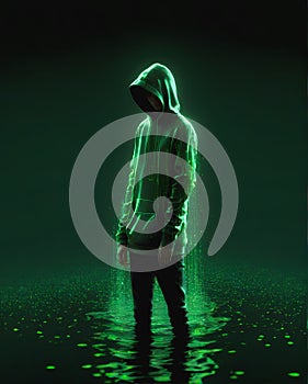 Computer hacker in a pool of user's data