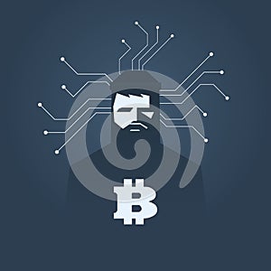 Computer hacker and ransomware vector concept. Criminal hacking, data theft and blackmailing symbol. Bitcoin digital