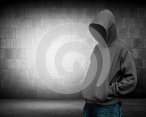 Computer hacker silhouette of hooded man