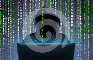 Computer hacker stealing data from the internet