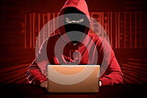 Computer hacker stealing data from a laptop, identity theft and computer crime