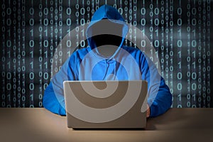 Computer hacker steals data from laptop.