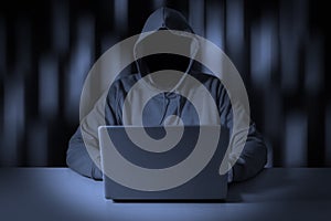 Computer hacker steals data from laptop.