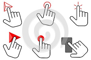Computer hand cursor click icon symbol. Hand pointer clicking effect