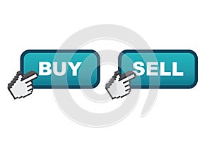 Computer hand mouse cursor clicking on both buy or sell buttons