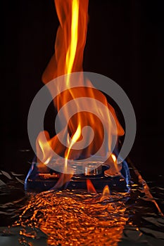 Computer hard disk on fire