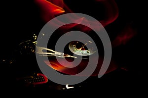 Computer hard drive on fire