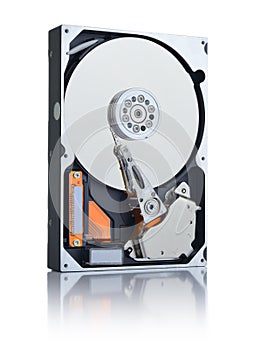 Computer hard drive on white background
