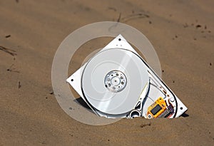 Computer hardrive in sand