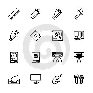 Computer hardware and equipment line icon set