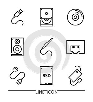 Computer Hardware Icons; PC Upgrading thin line vector