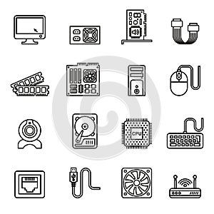 Computer hardware icons set.