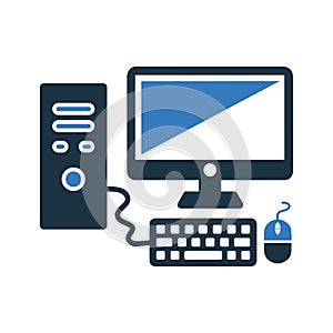 Computer, hardware, keyboard, mouse icon. Simple flat design concept