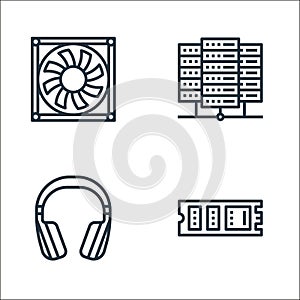 computer hardware line icons. linear set. quality vector line set such as ssd drive, headset, server