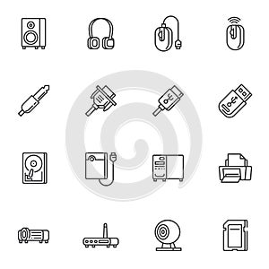 Computer hardware line icons set