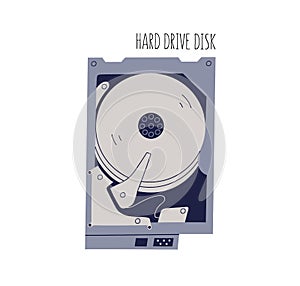 Computer HDD or hard disk drive for data storage. Internal electronic component for PC. Colored flat vector illustration