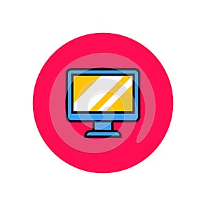 Computer icon with colorful design in a red circle shape