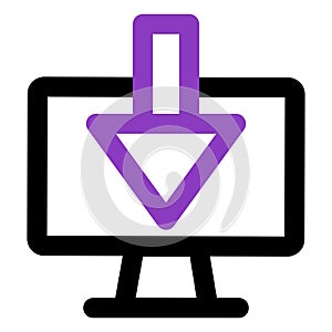 Computer icon. computer with download. outline vector icon. can use for, icon design element,ui, web, mobile