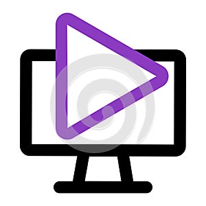 Computer icon. computer with play. outline vector icon. can use for, icon design element,ui, web, mobile