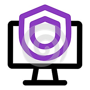 Computer icon. computer with security shield. outline vector icon. can use for, icon design element,ui, web, mobile