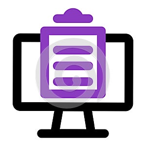 Computer icon. computer with task, clipboard. outline vector icon. can use for, icon design element,ui, web, mobile