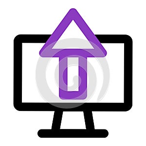 Computer icon. computer with upload. outline vector icon. can use for, icon design element,ui, web, mobile
