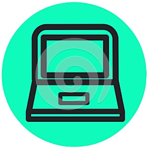 Computer icon. Notebook or laptop pc symbol. Green circle button with flat web icon.