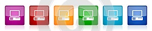 Computer icon set, colorful square glossy vector illustrations in 6 options for web design and mobile applications