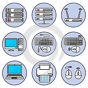 Computer icon set in line style