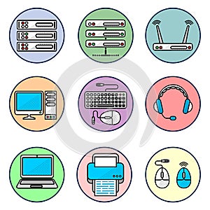 Computer icon set in line style