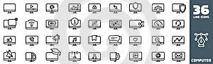 Computer Icons Pack. PC icons. Paper work icons. Thin line icons set. Flat icon collection set. Simple vector icons
