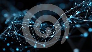 A computer image of a network of lines and dots on black