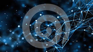 A computer image of a network of lines and dots on black