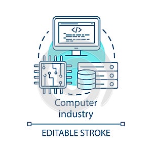Computer industry concept icon. Hardware, software development. Programming. Data server, CPU. Information technology