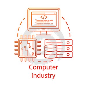 Computer industry concept icon. Hardware, software development. Programming. Data server, CPU. Information technology