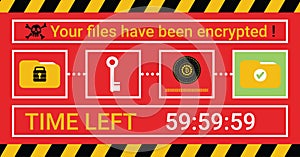 Computer infected by malware ransomware wannacry virus. Cyber attack concept. Hacker encrypted computer folders, files and