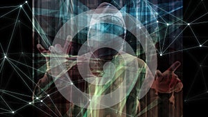 Computer infected by trojan virus computer software symbol, cyber crime target, big data data processing binary code