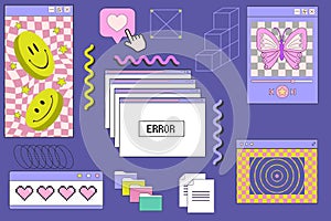 Old computer aestethic. Retro pc elements, user interface. Nostalgia for 1990s -2000s.