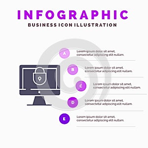 Computer, Internet, Lock, Security Solid Icon Infographics 5 Steps Presentation Background