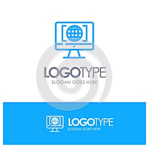 Computer, Internet, World, Big Think Blue outLine Logo with place for tagline
