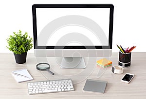 Computer with isolated screen stands on the table