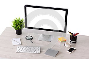 Computer with isolated screen stands on the table