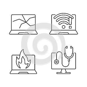 Computer issues linear icons set