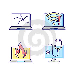 Computer issues RGB color icons set