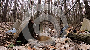 Computer in a junkyard in the forest