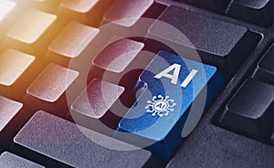 Computer Keyboard with AI Artificial Intelligence Button Technology Concept